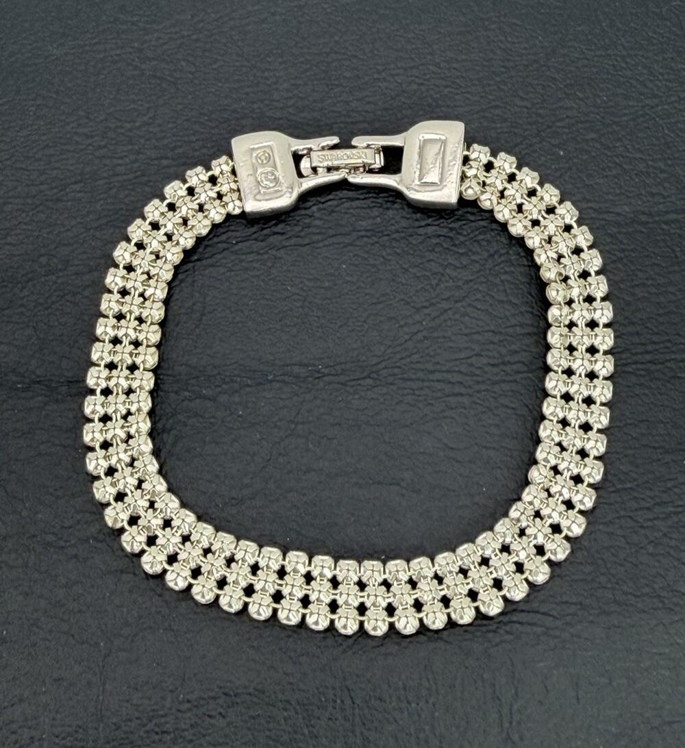 Swarovski 3 Row Mesh Style Crystal Tennis Bracelet in Silver Tone 7.5"